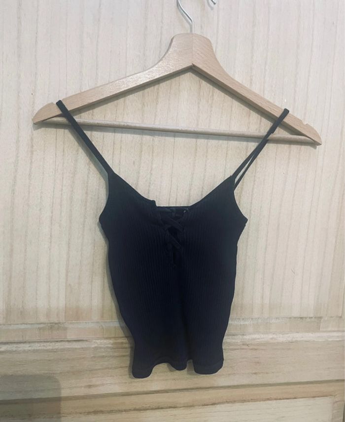 Débardeur noir côtelé à lacets – style crop top - XS - photo numéro 6