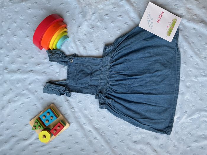 robe salopette en jean bleu léger 36 mois mots d'enfants - photo numéro 2