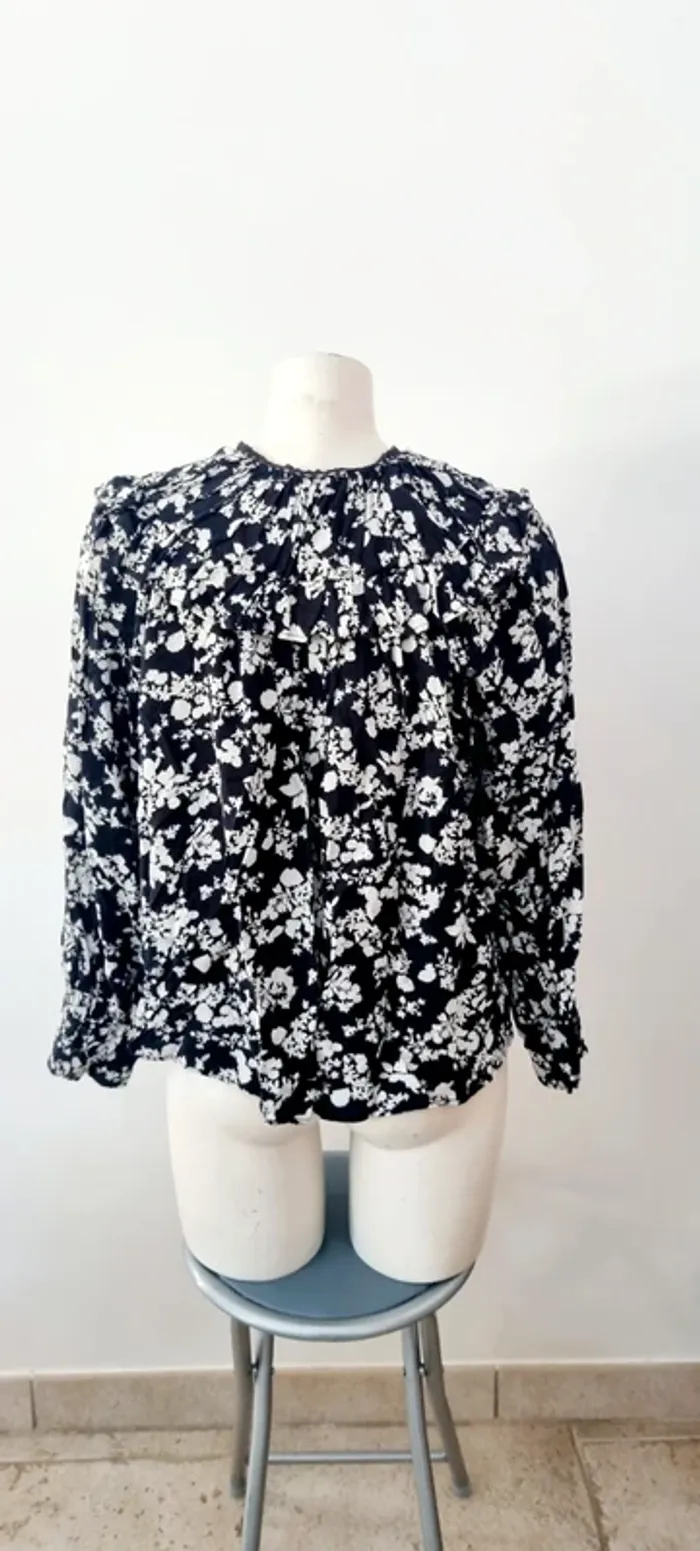 Blouse zara imprimée fleuri noir et blanc 38 - photo numéro 3