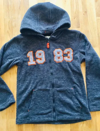 Gilet zippé, à capuche, gris et orange