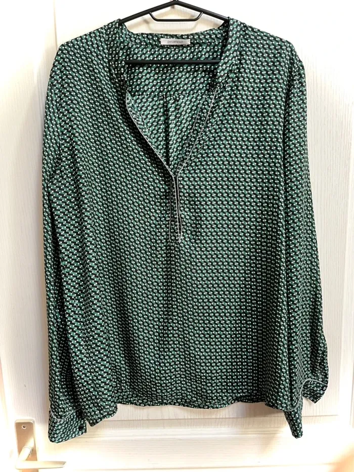 Joli chemisier/blouse / 42 / Promod /  Vert, noir, blanc, pailleté