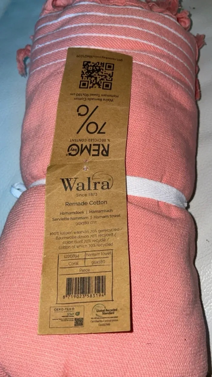 Fouta Walra Serviette Hamam Corail 90x180cm | Coton Recyclé & Écologique - photo numéro 5