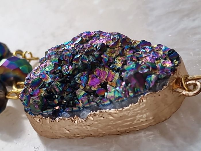 Collier Doré Pierre Agate Perles Cristal Multicolore - photo numéro 18