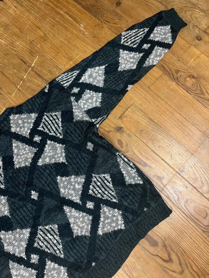 Pull maille vintage motifs noir blanc gris S - photo numéro 9