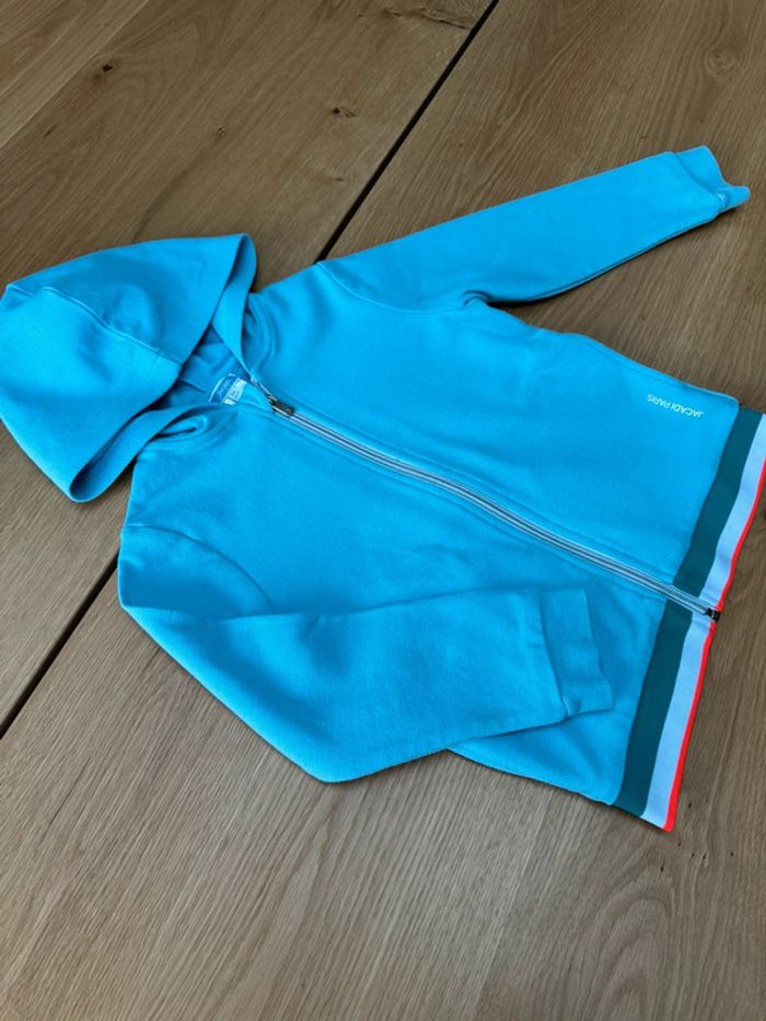Veste à capuche/hoodie bleu clair zippé bas orange fluo - Taille 6 Ans - photo numéro 3