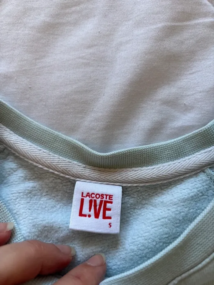 Pull sweat hoodies léger col rond Lacoste live bleu clair intérieur polaire devanlay taille S/36 - photo numéro 3