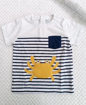 🔸 Tee-shirt Manches Courtes Rayé Crabe - 24 Mois🔸