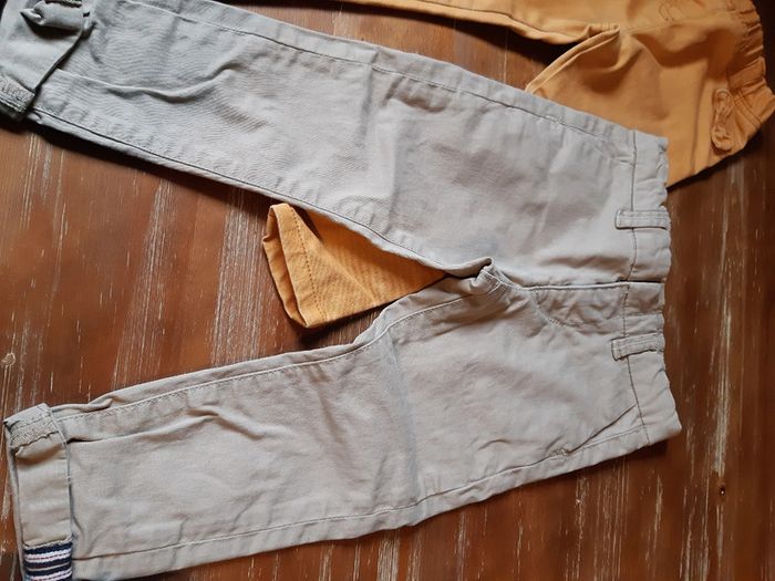 Lot pantalons bébé fille 2 ans 24 mois Vertbaudet tao moutarde beige bleu sarouel jean - photo numéro 5