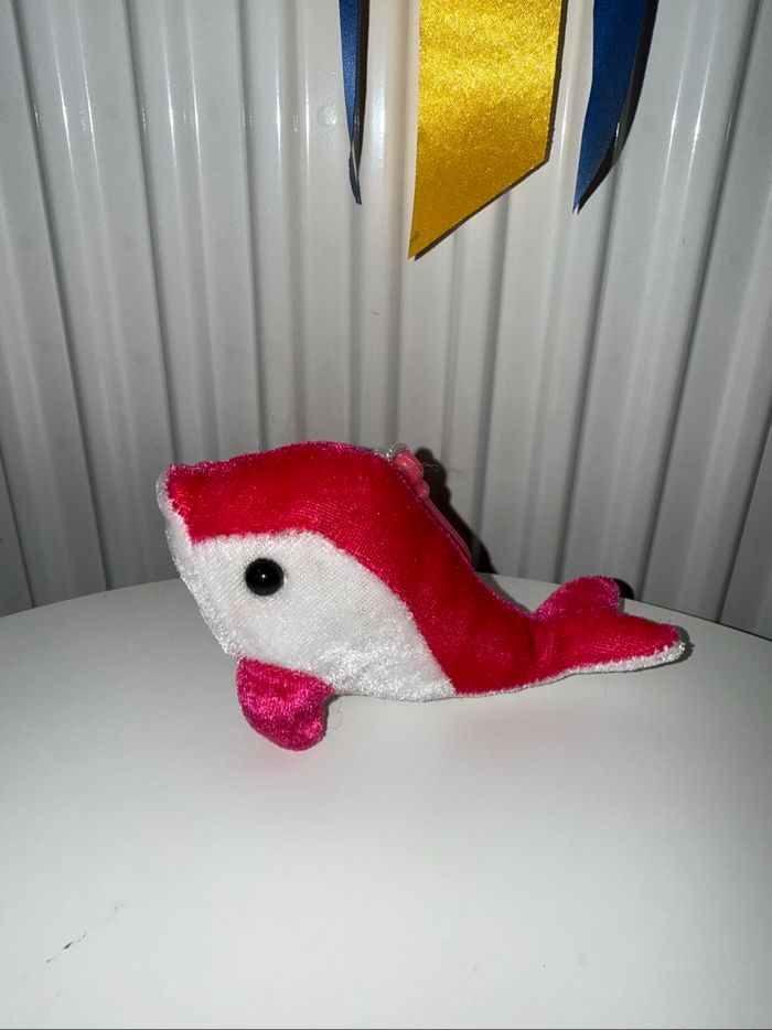 Porte clé doudou dauphin rose et blanc - photo numéro 2