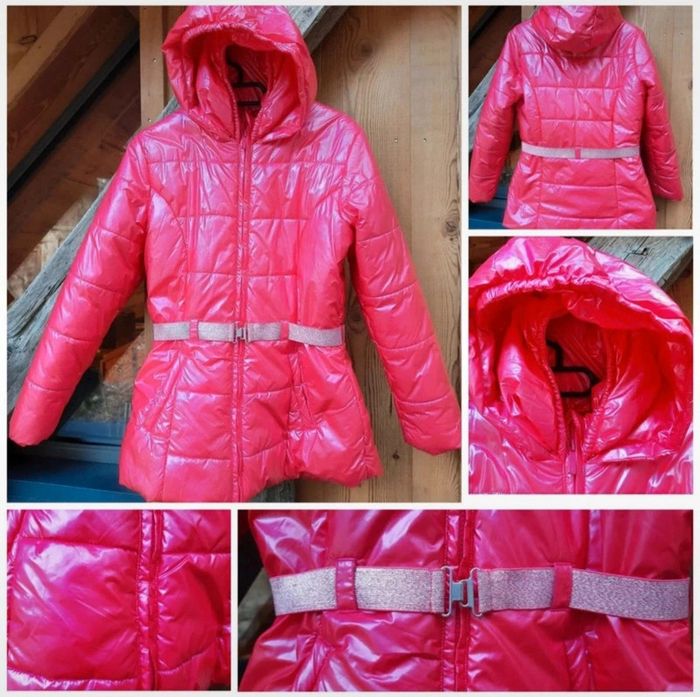 Manteau doudoune longue, ceinture, double capuche, rose brillant 🍭, 13/14 ans (158 cm), Lisa Rose