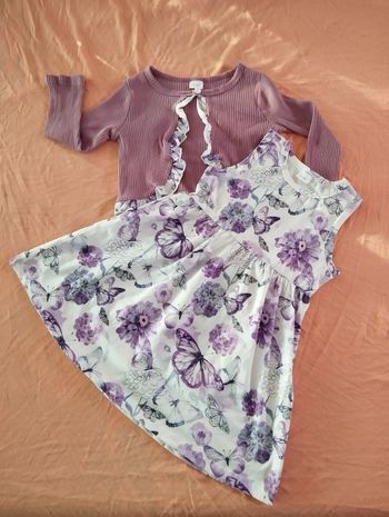 * Ensemble robe+gilet habillé violet papillons T2-3A