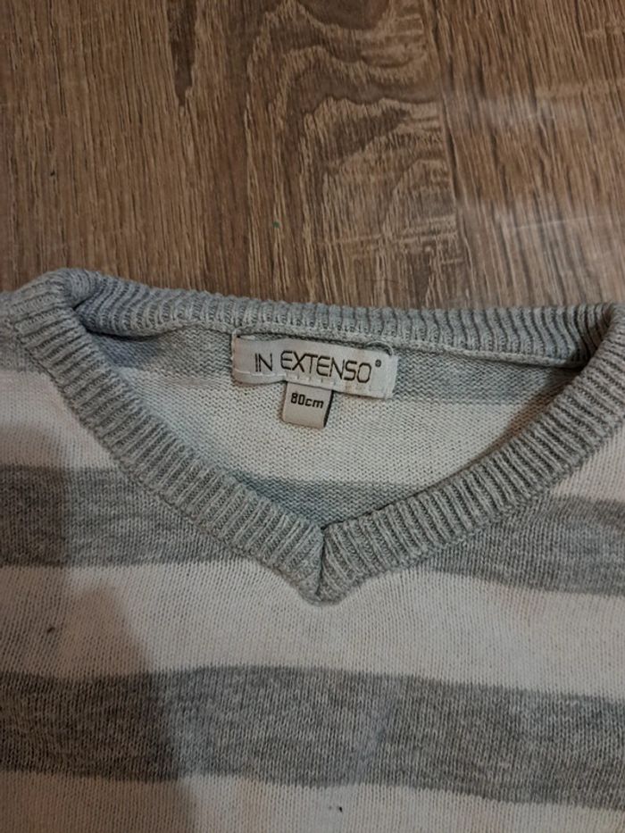 Pull rayé gris et blanc 12 mois In extenso - photo numéro 3