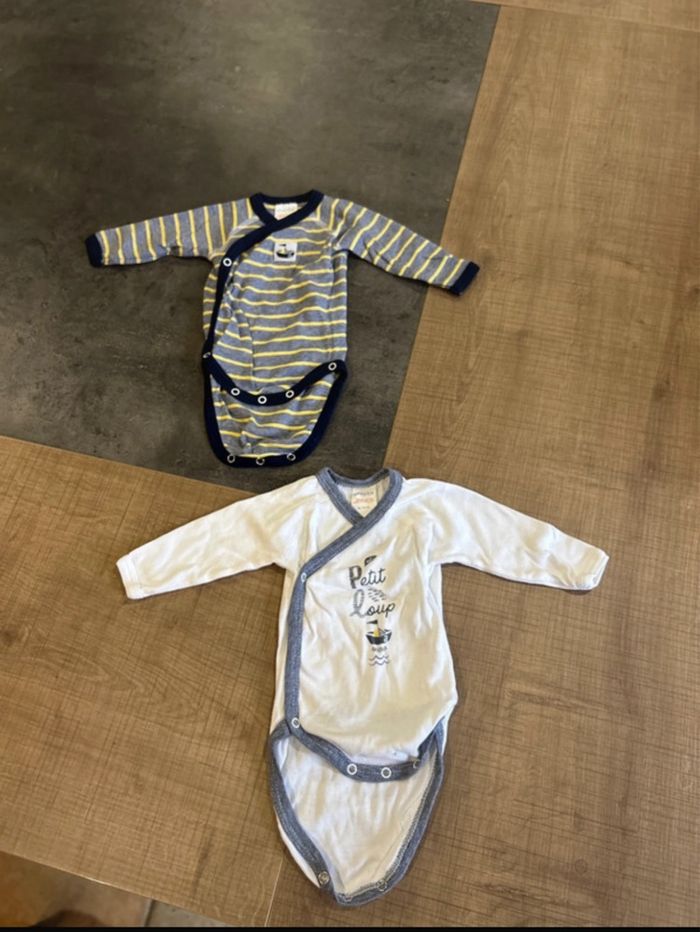 Lot de 2 bodies manches longues fermetures croisées taille 1 mois absorba