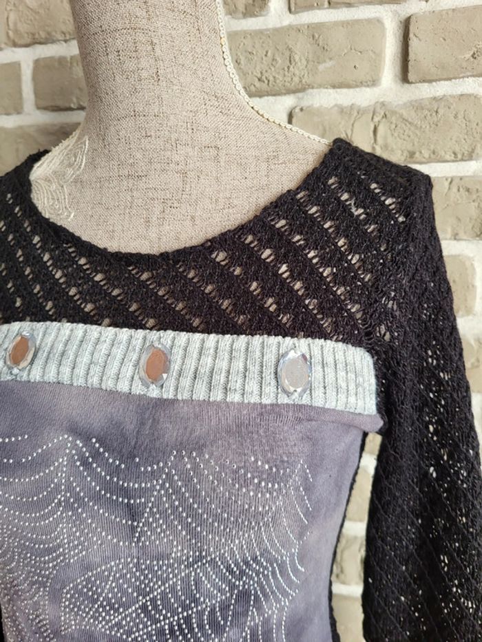 Pull vintage maille crochet et strass - photo numéro 4