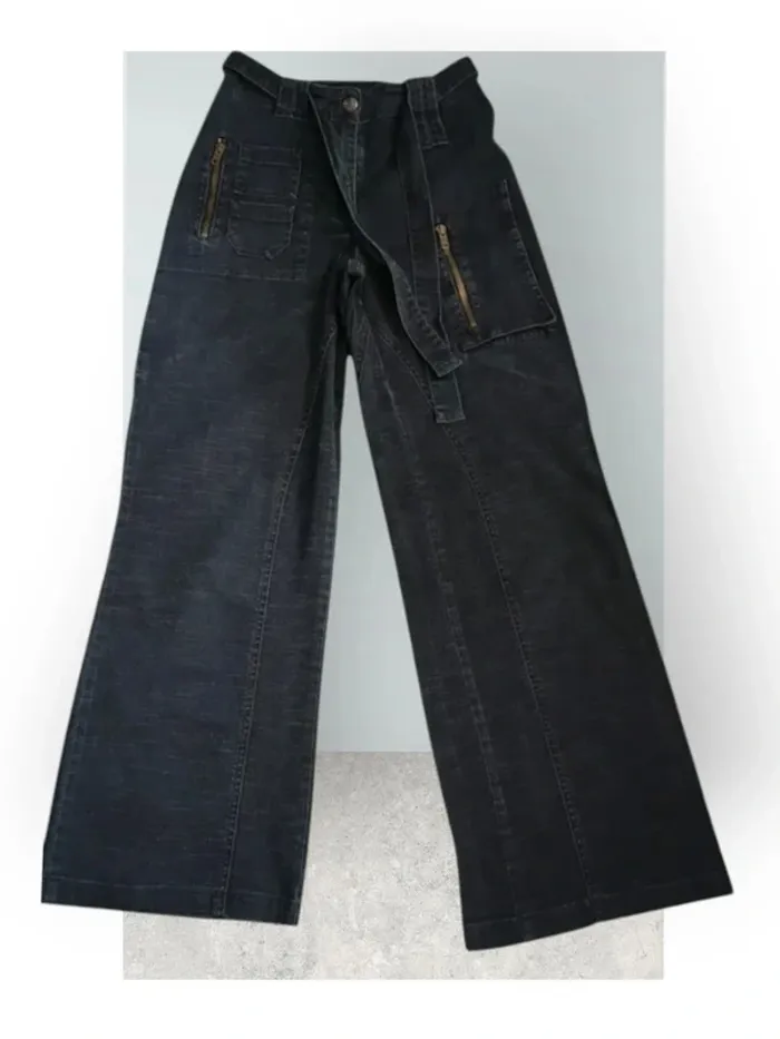 Jean Cheyenne ,coupe droite large flare ,taille mi-haute , ceinture à nouer ,extensible - photo numéro 7