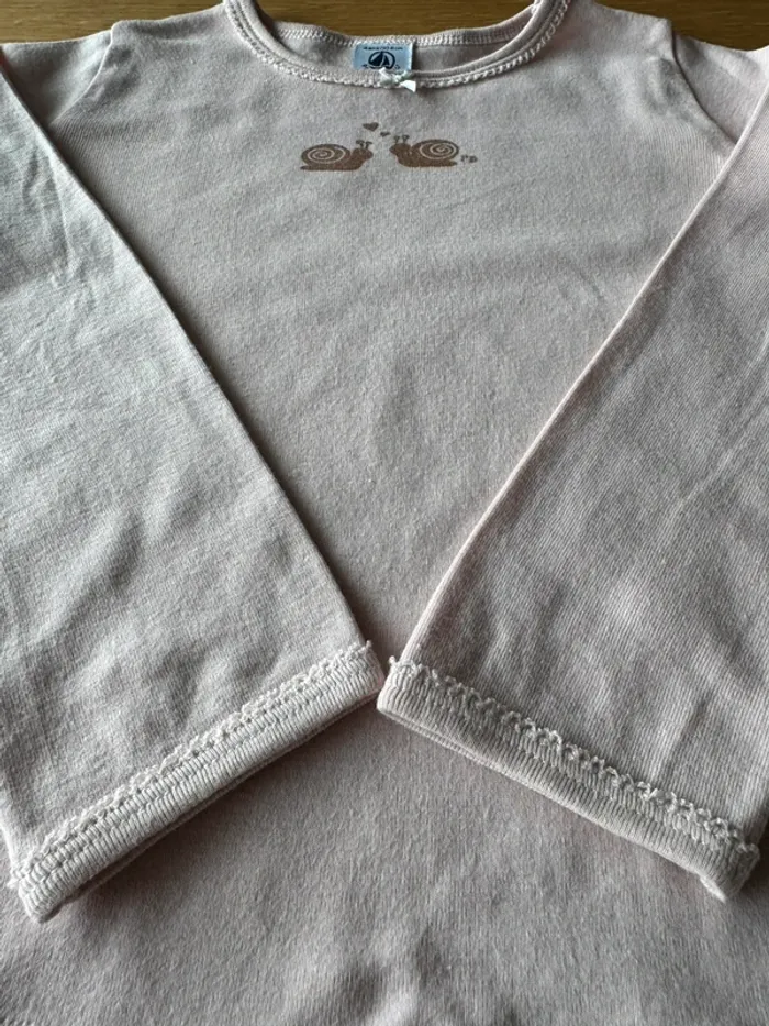 Pyjama 2 pièces ML en coton léger rose pâle et blanc thème escargot 🐌 - Taille 4 Ans - photo numéro 7