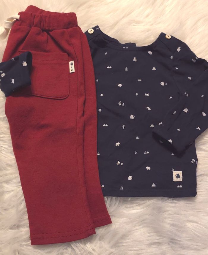 (Neufs non portés) 😍🥰💙superbe  ensemble teeshirt et pantalon 9mois garçon 💙🥰😍