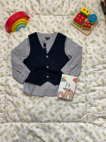 ensemble chemise manches longues rayé marine et gilet sans manches marine kiabi 24 mois