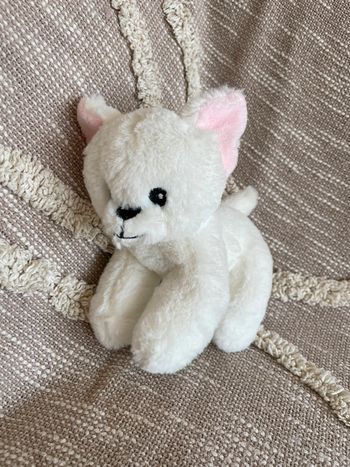Peluche doudou 19cm action chat blanc et rose très bon état