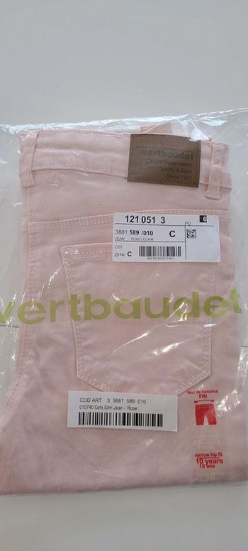 Pantalon jean bas vertbaudet rose neuf 10 ans fille