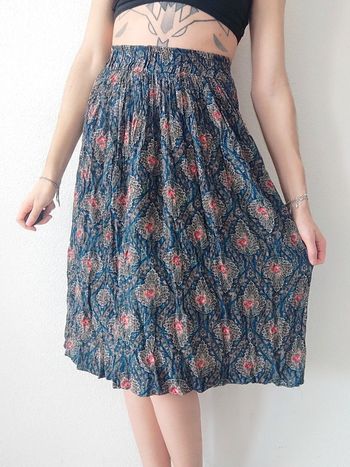 Jupe plissée bohème mi-longue fleur baroque bleu rouge blanc vintage 🇫🇷 32/XXS à 40/L