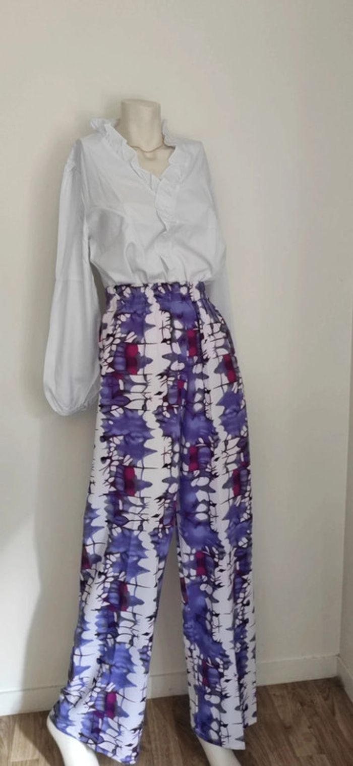 Pantalon Palazzo Vibrant & Blouse Romantique Blanche - photo numéro 7