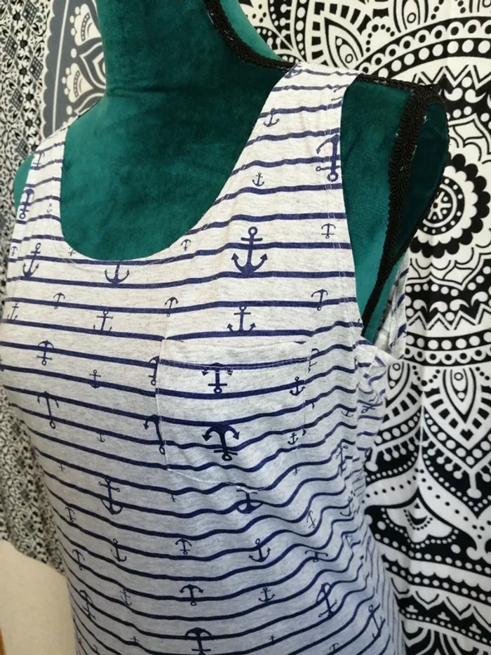 Ensemble de pyjama débardeur et short gris rayé à motifs ancres marines / little with you / (S-M) - photo numéro 3