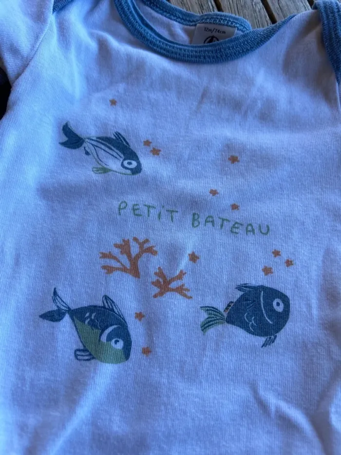 Lot de 3 bodys Petit Bateau - 12 mois - photo numéro 2