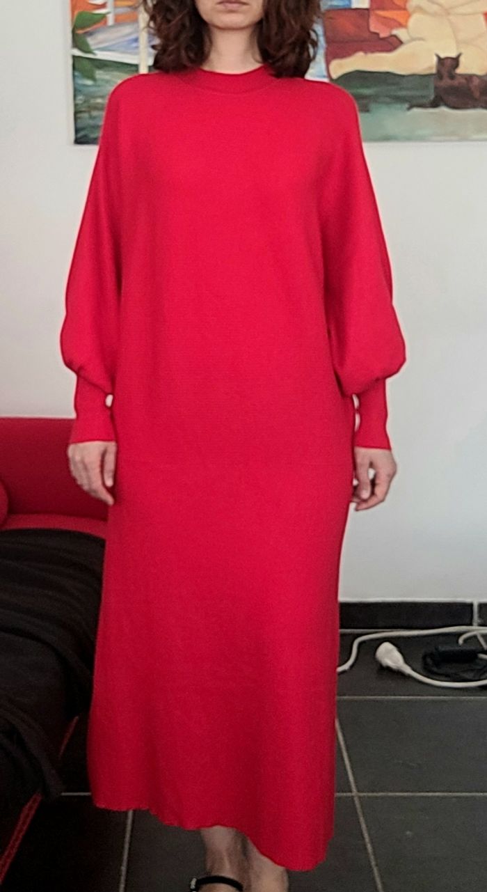 Robe midi rouge C&A manches bouffantes rétro fêtes 40 - photo numéro 3
