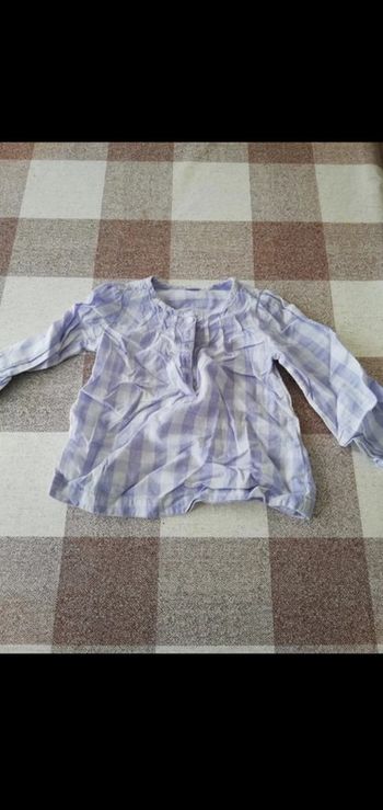 Chemisier 23 mois manches longues a carreaux blanc/Lila Tex