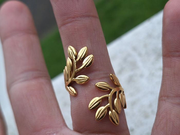Bague Ouverte Doré motif feuilles acier inoxydable Bague design ouvert Ajustable bague Pour elle - photo numéro 5
