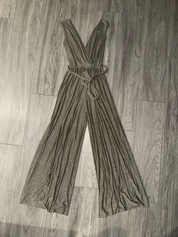 Combinaison pantalon plissé kaki pailleté argenté TU