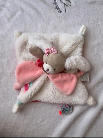 Doudou  plat chien rose gris tatoo super doudou et compagnie