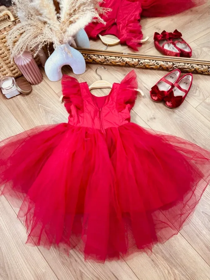 Taille 4 ans Robe créateur custom fille TAO rouge * sequins et tulle * 🌹 - photo numéro 6