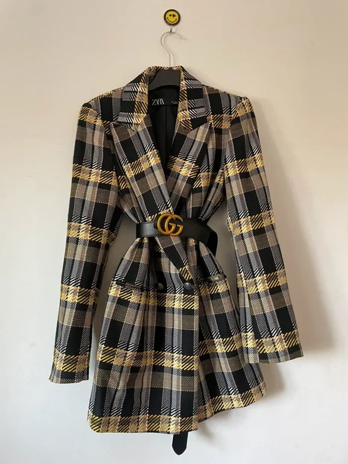 Zara Veste blazer tailleur à carreaux oversize taille S - photo numéro 18