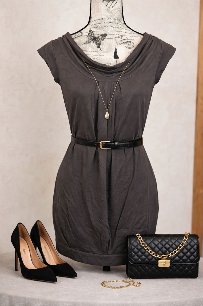 🌸Petite robe Taupe Marron glacé Naf Naf drapée - Chic & Intemporelle Taille 38🌸 - photo numéro 1