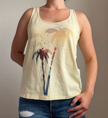 Top / débardeur tissaia jaune pale motif palmier taille M/38 été Summer