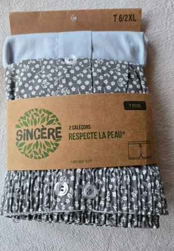 2 caleçons gris à fleurs et bleu taille 6/XXL marque Sincère Label Oeko-Tex