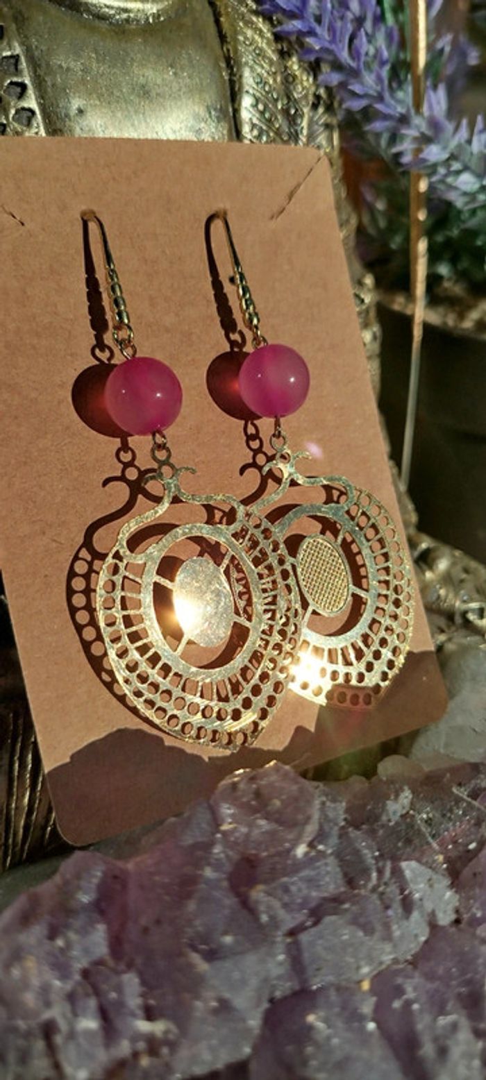 Boucles d'oreilles p/Or Agate Rayée - photo numéro 2
