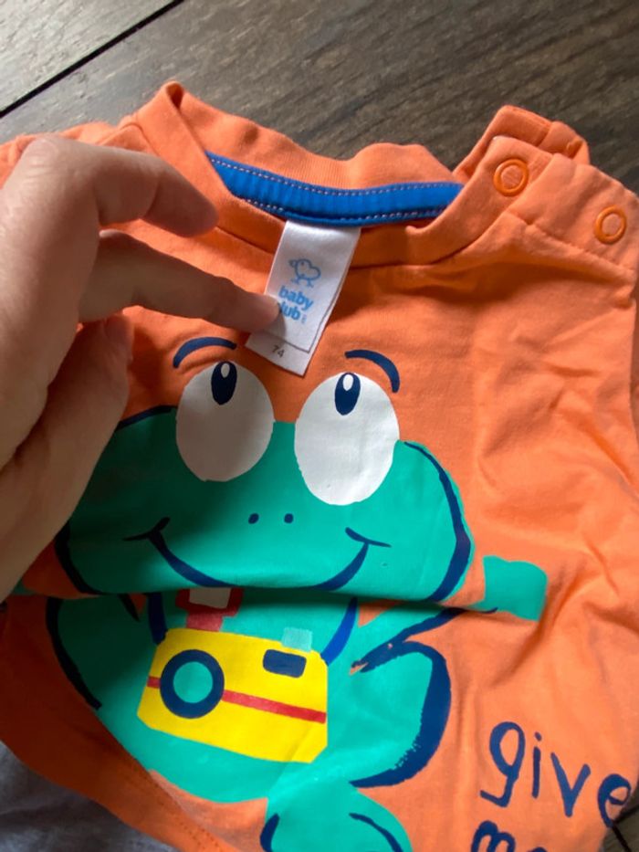 Ensemble short t-shirt grenouille orange 12 mois - photo numéro 3