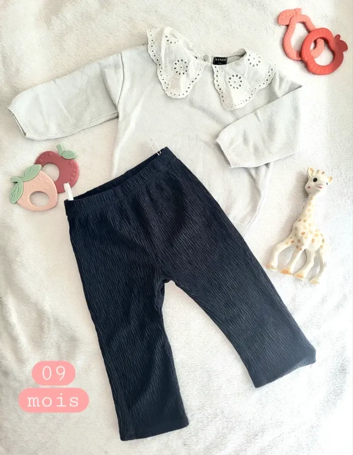 Ensemble automne hiver pull col pantalon velour 09mois