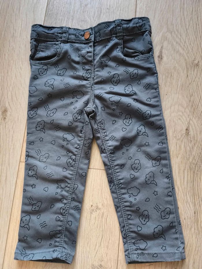 Pantalon jean fille gris motifs nuages Orchestra - Taille 18 mois 81 cm