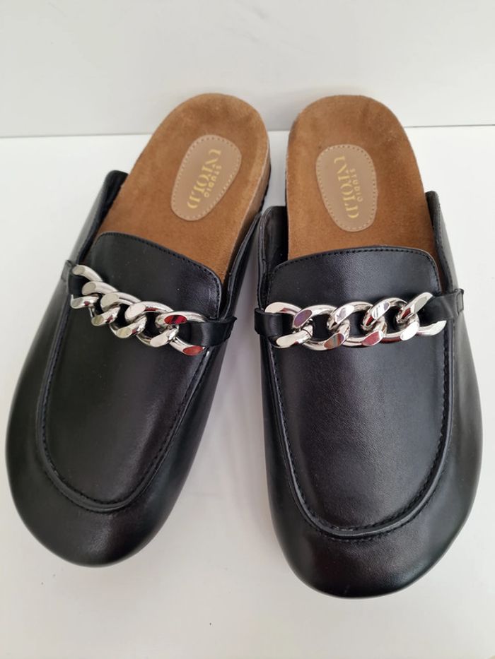 Mules En Cuir Noir Avec Chaines Métal Argenté Ulla Popken Studio Untold - photo numéro 2