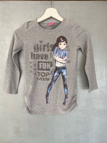 T-shirt à manches longues TopModel gris avec motif bleu taille 8 ans 