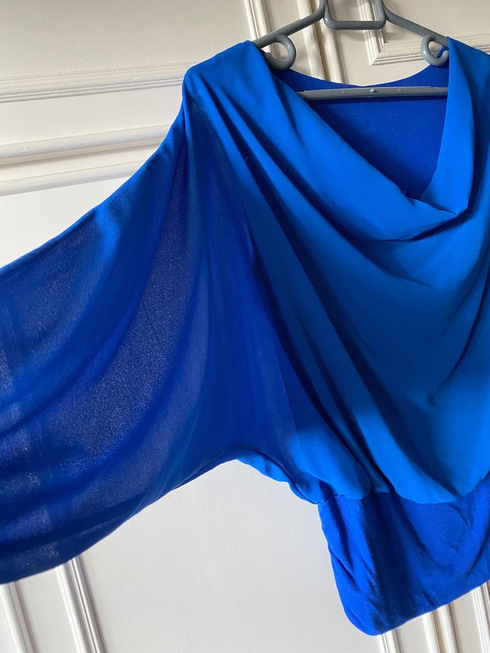 Blouse Double Manches Voile Transparent Ample Bleu - photo numéro 3