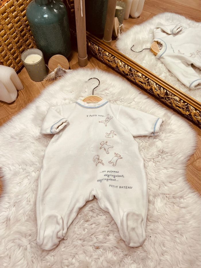 Taille 1 mois pyjama velours garçon Petit Bateau blanc * ours * 💙