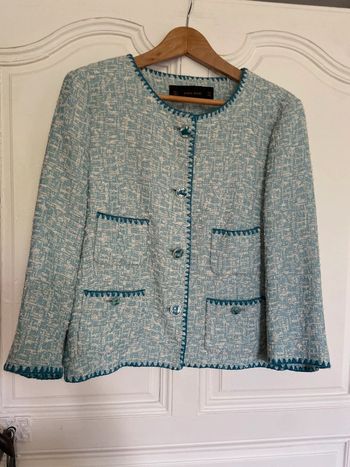 Veste Zara en tweed de coton turquoise taille L