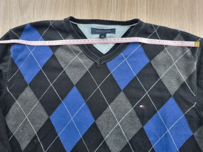 Pull a col V Tommy Hilfiger bleue/noir Homme Taille L - photo numéro 6