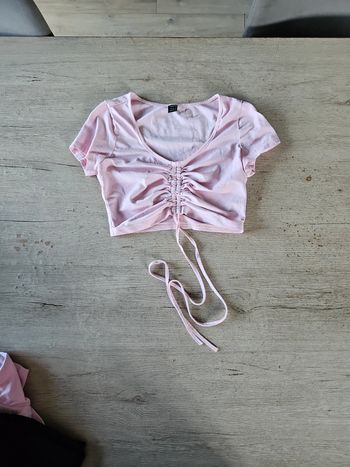 Top court règlable à manches courtes, rose clair, Shein, taille S/36, nickel