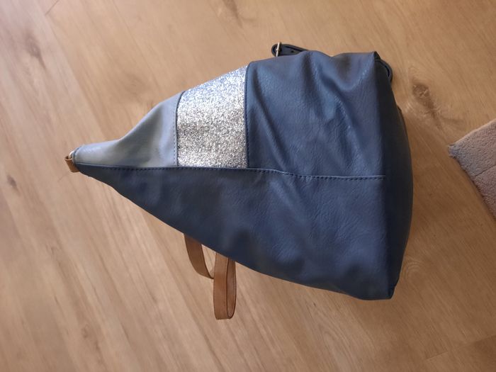 Sac à main fourre-tout bleu simili cuir avec strass - photo numéro 3